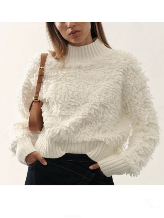 Anthropologie Sweaters - Anthropologie Maeve Callahan Cream Shag Loop Knit Cropped Mock Neck Sweater